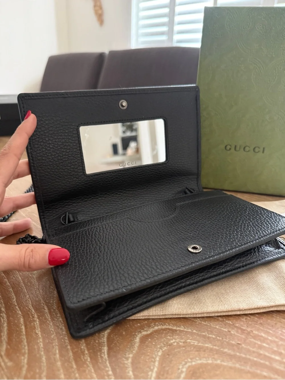 Gucci Black Pebbled Leather Chain Wallet Crossbody - Picture 5 of 7